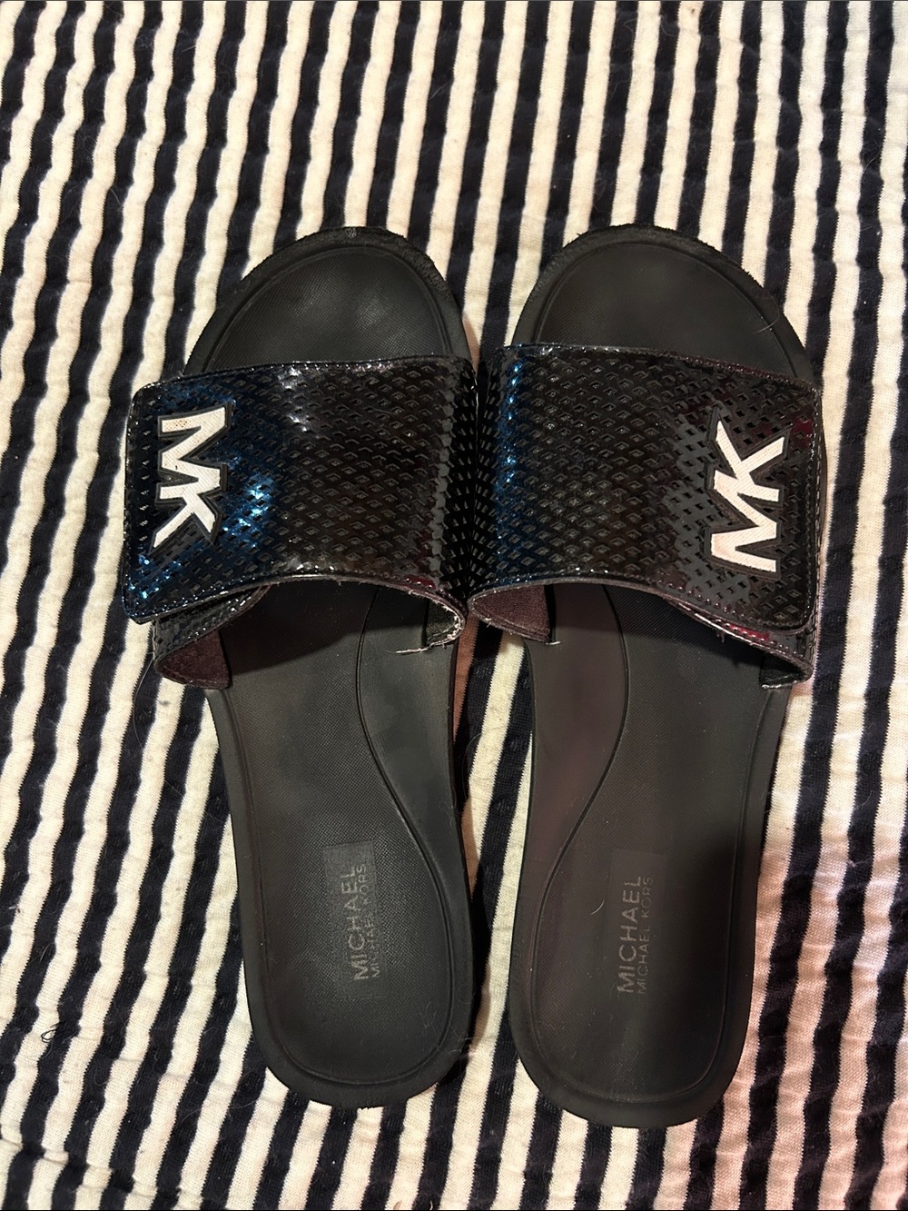 Michael Kors Black Sequined MK Slide Sandals